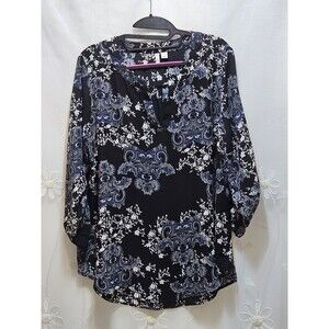 Est. 1946 Womens Large Black Blouse Floral Geometric Career Business Fairy Goth